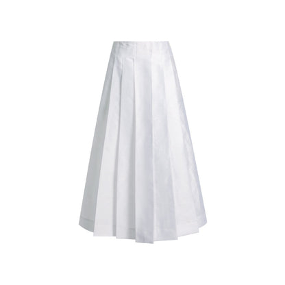 TUYUE Horse Face White Linen Pleated Mid-Length Skirt - FELIX.
