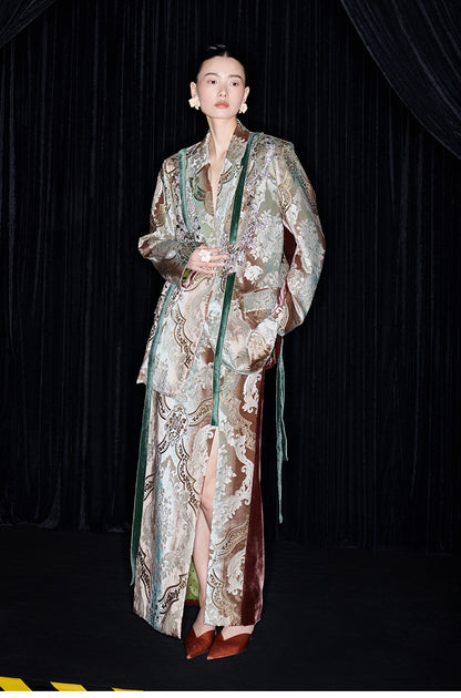 M essential Mackay designer vine pattern embroidery marble print jacket skirt suit- Eden.