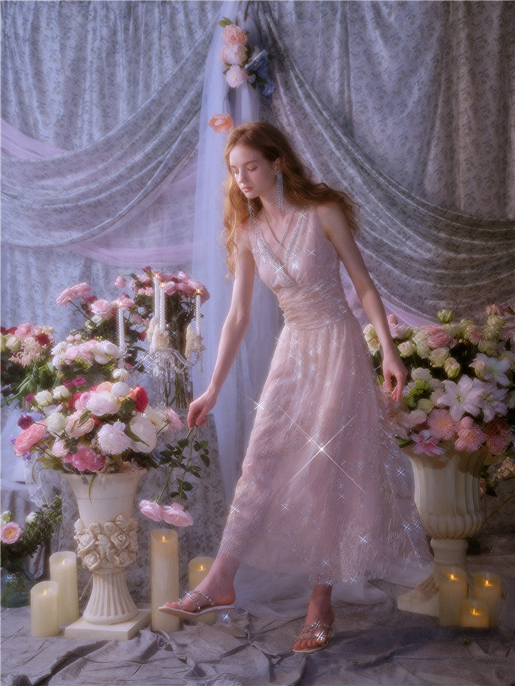 Wardrobes by Chen High End Sleeveless Wrap Embroidered Bead Dress-Sama