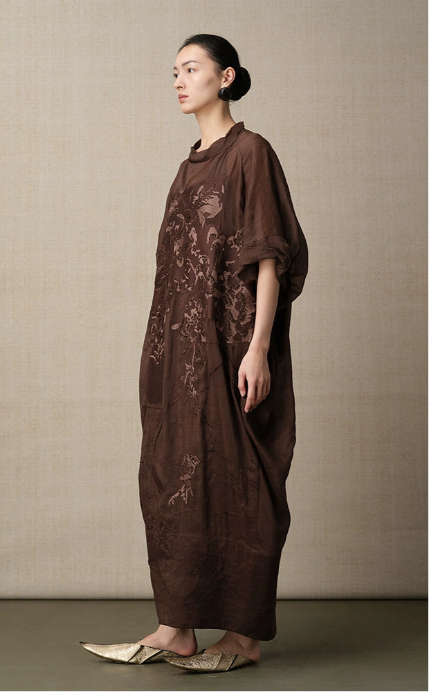 ZHUCHONGYUN summer sheer thin curled cuffs loose short-sleeved dress--SORA.