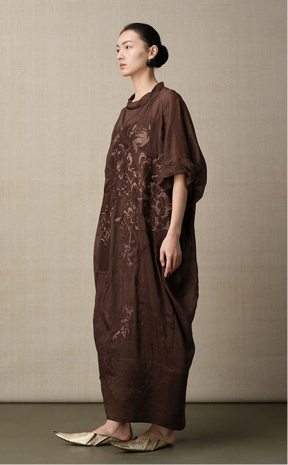 ZHUCHONGYUN summer sheer thin curled cuffs loose short-sleeved dress--SORA.