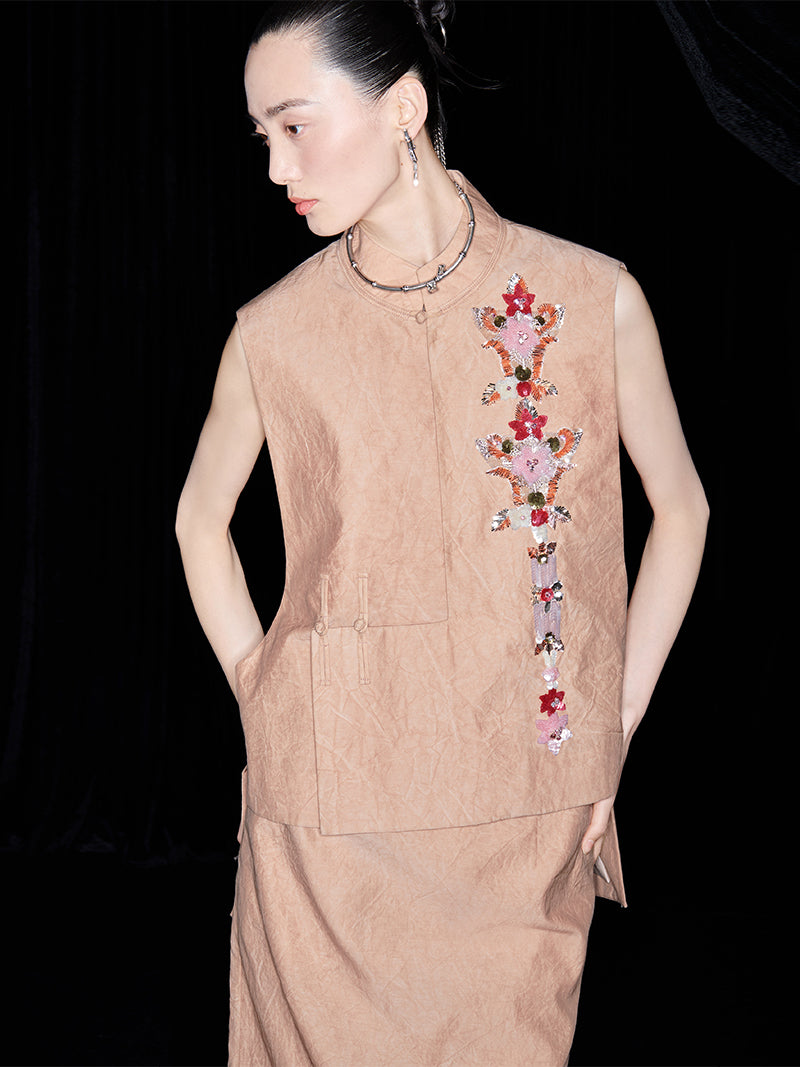 M essential Mackay designer 3d embroidery placket vest pencil skirt set- mar.