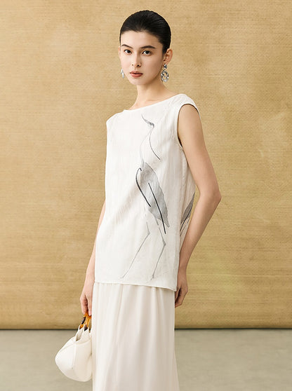 HECO Chinese style crane print top - LIVES.