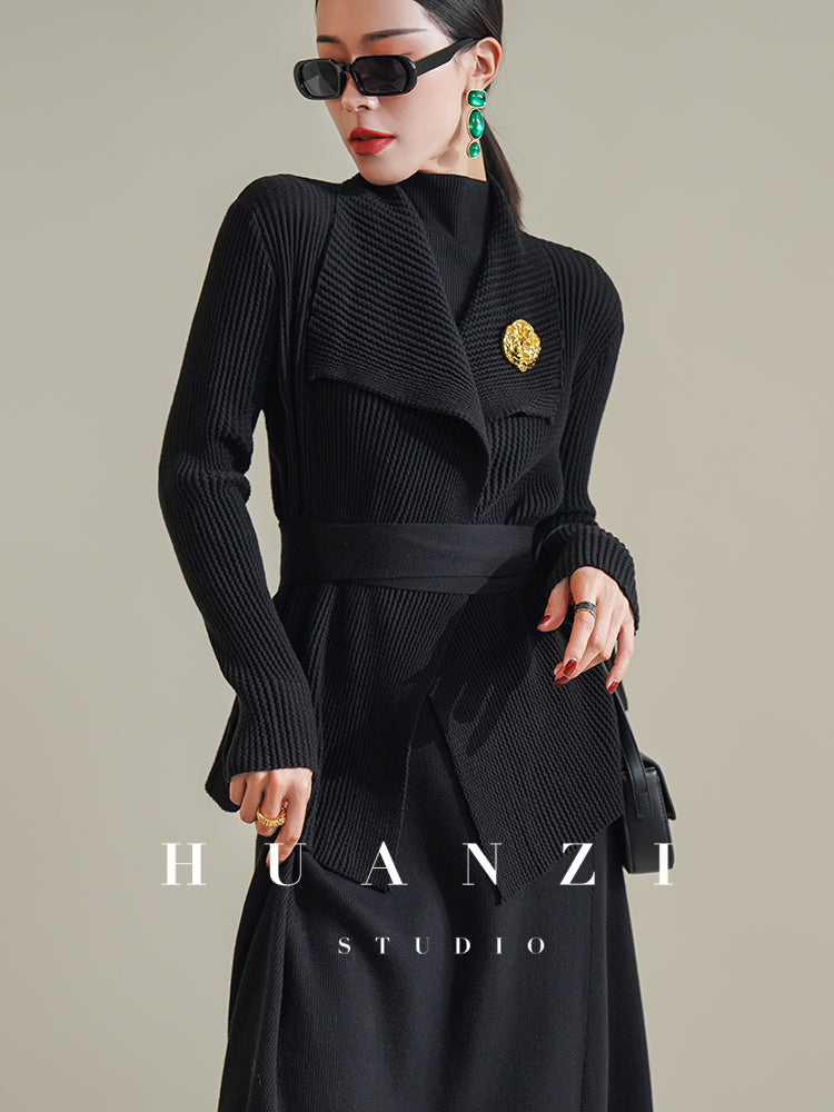Huanzi French elegant knitted minimalist autumn winter dress - amam