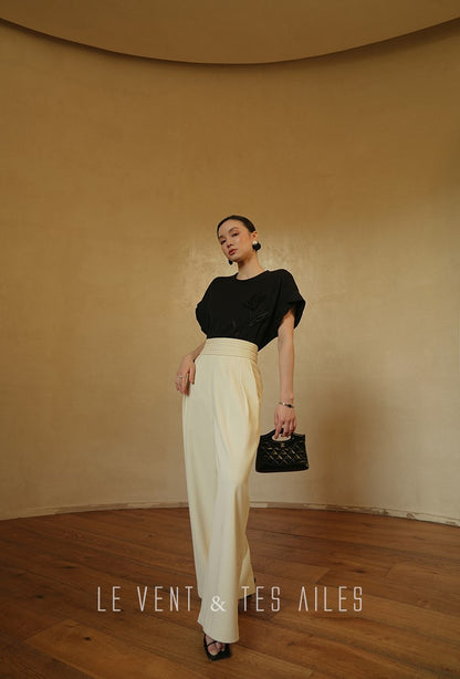 LE VENT&TES AILES  handmade Lush 100 cotton 3d flower short-sleeved top-Lyra