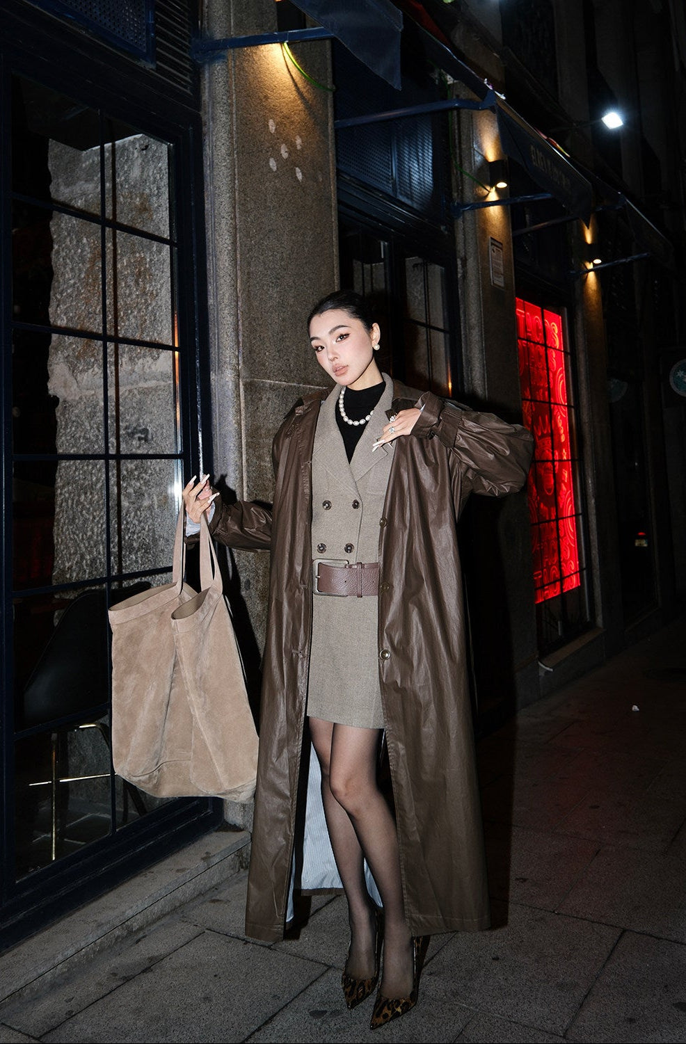 MEI SANGUAN Brown double-breasted thin loose trench coat - TURNER