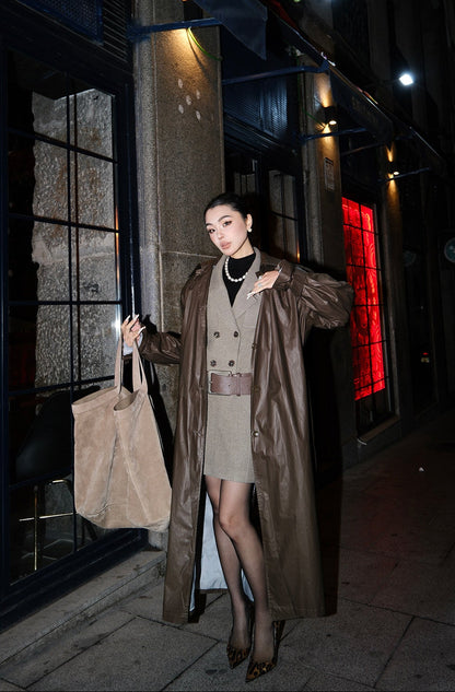 MEI SANGUAN Brown double-breasted thin loose trench coat - TURNER