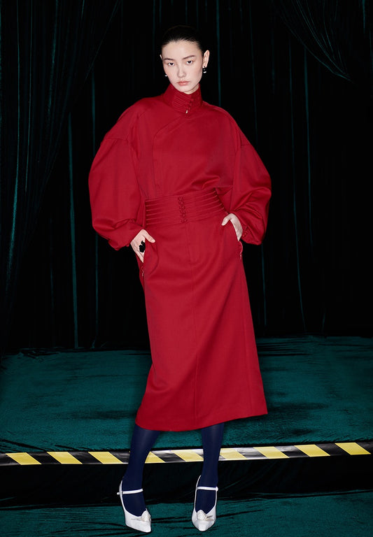 M essential Mackay designer wool new Chinese high-neck placket shirt - fire.