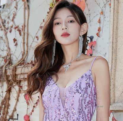 DOLLY Elegant White Diamond Tassel Earring-NONNA