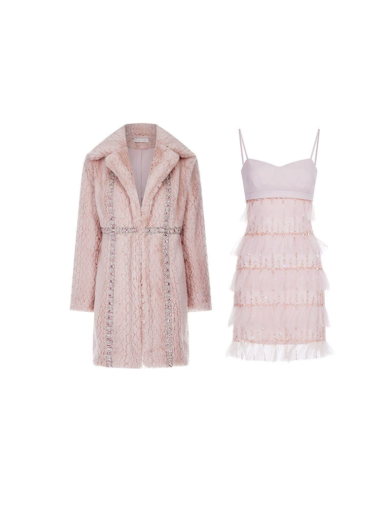 Wardrobes by Chen  Luxury Soft Pink Handmade Diamond Fur Plush Coat-Elanor