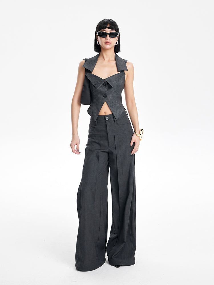 TINYIN heavy work patchwork wide-leg versatile black pants -GASSY