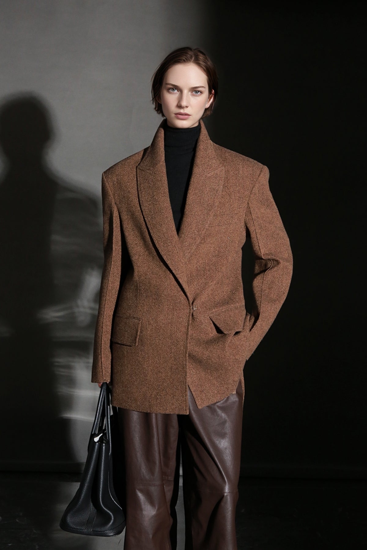 PIAOIN Retro Blazer Wool Jacket Women's Niche Suit Top Commuter Versatile- BEX