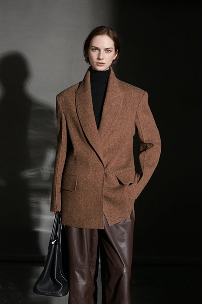 PIAOIN Retro Blazer Wool Jacket Women's Niche Suit Top Commuter Versatile- BEX