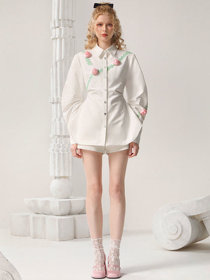 CHECOCRE Stubble French Girly Rose Mid-length Design Top - ELAINE