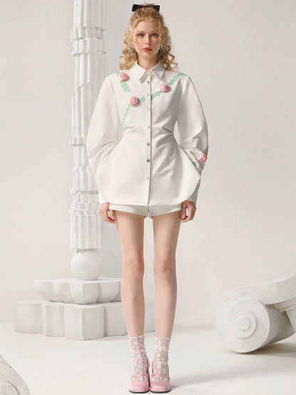 CHECOCRE Stubble French Girly Rose Mid-length Design Top - ELAINE