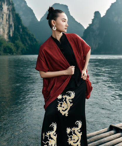 HECO Chinese style loose shirred shawl jacket summer travel sunscreen shirt - SQUAD.