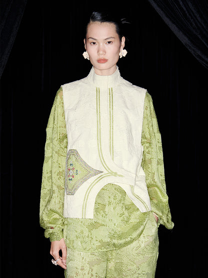 M essential Mackay designer lace embroidered stand-up collar waistcoat top pants set -  Tloe