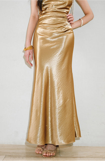WANGXO |Detachable Pearl Pendant Swing Neck Waist Fishtail Dress -NOYA