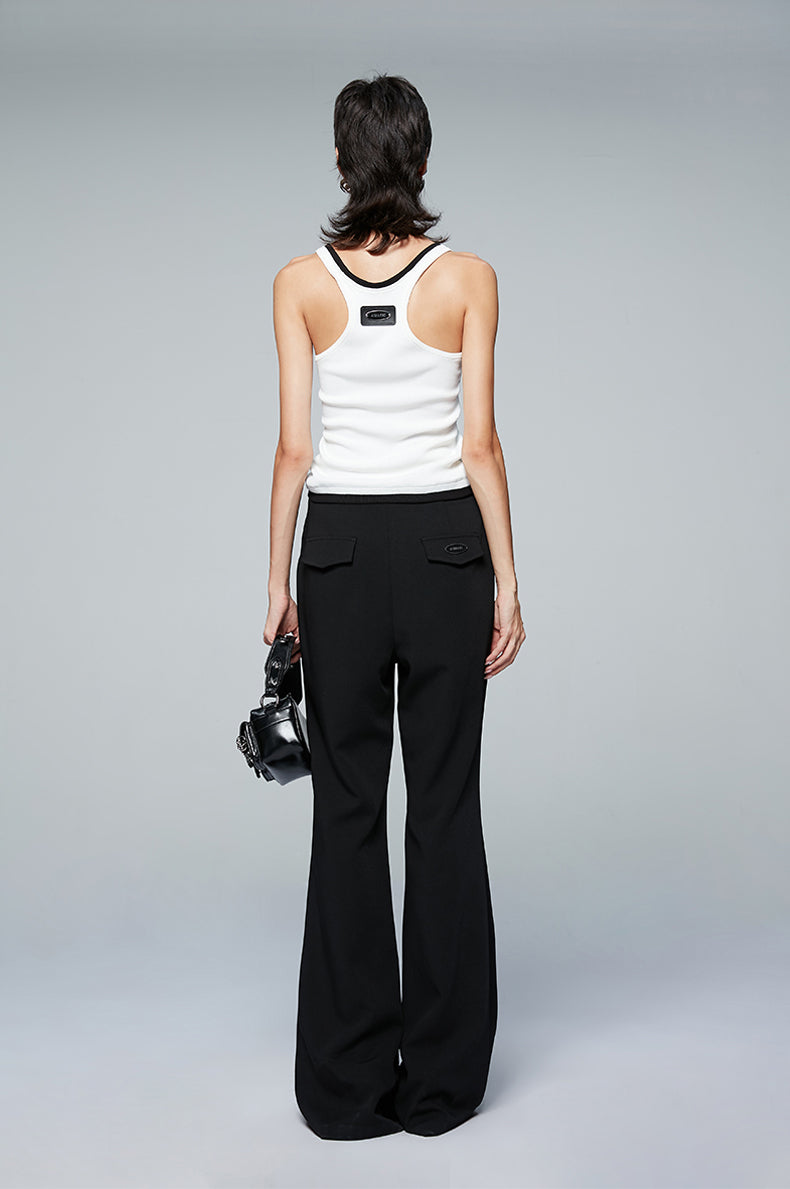 ANNAKIKI Designer Black Buckle Slim Fit Wide-Leg Casual Boot Pants-SAKATA