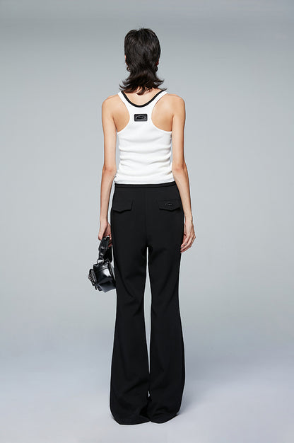 ANNAKIKI Designer Black Buckle Slim Fit Wide-Leg Casual Boot Pants-SAKATA