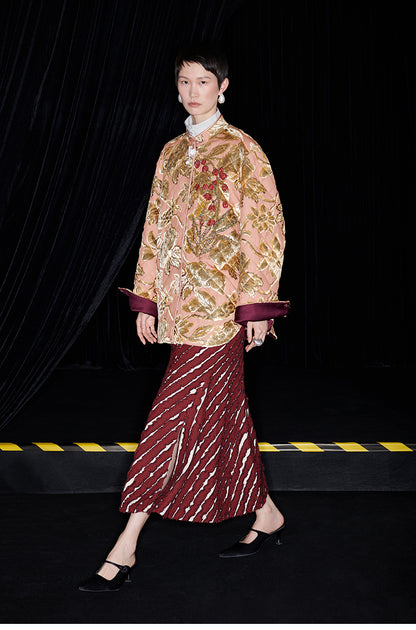 M essential Mackay designer embroidered lily of the valley quilted coat skirt set - nine.