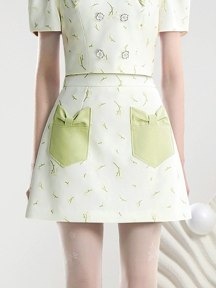 CHECOCRE Cute Bow Pocket Beaded Chain Fashion Suit Skirt - INDUCE