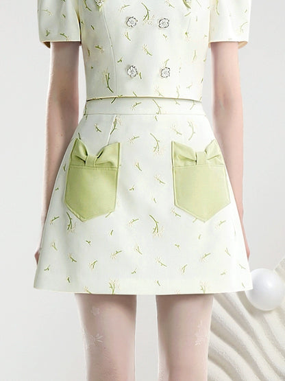 CHECOCRE Cute Bow Pocket Beaded Chain Fashion Suit Skirt - INDUCE