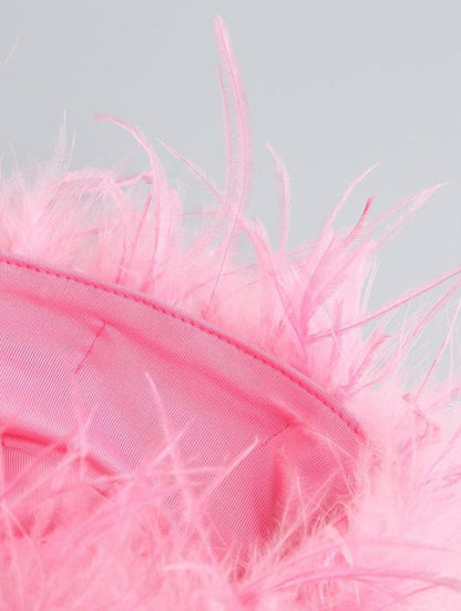 DOLLY Elegant Off Shoulder Fluffy Feather Tube High Waist Slim Fit Short Dress-FRANCES