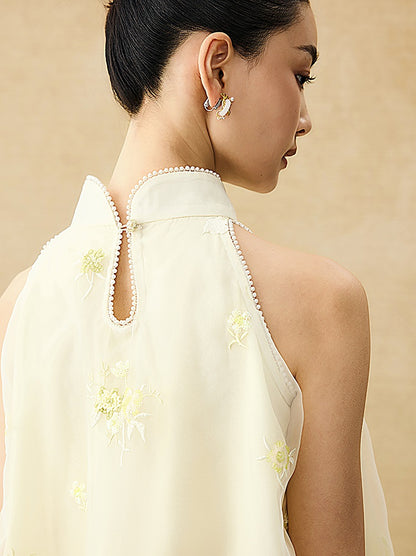 HECO Chinese Pearl Edge Embroidered Sleeveless Tulle Vest - IDEM.