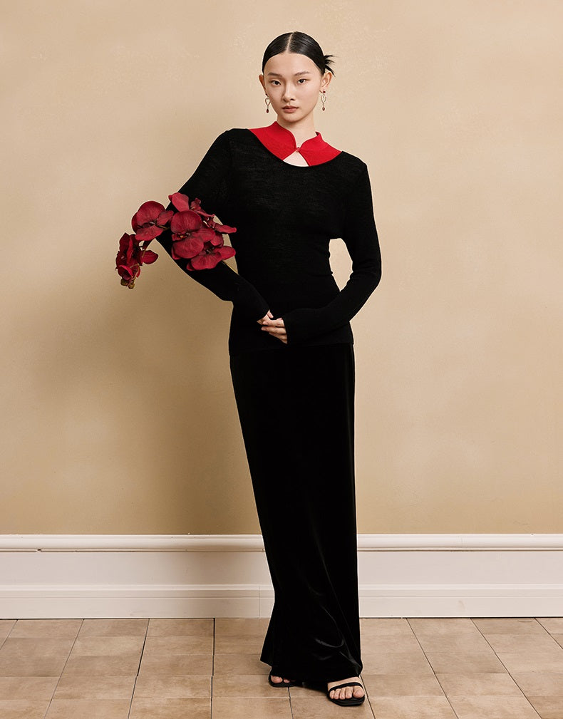 HECO 100% wool knit  black SWEATER hollow long sleeves spring - BRAY.