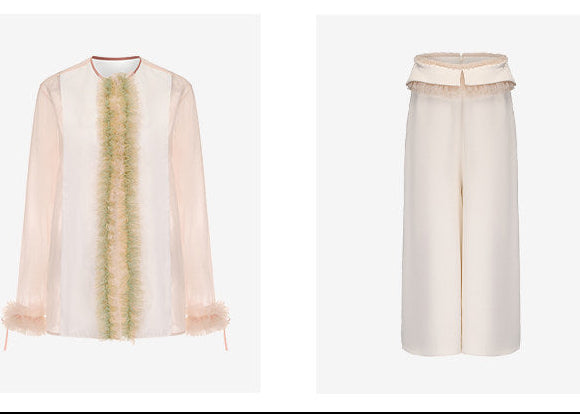 ATELIER MISS LU Authentic Waist Tulle Paneled Wide Leg Pants - KARINA