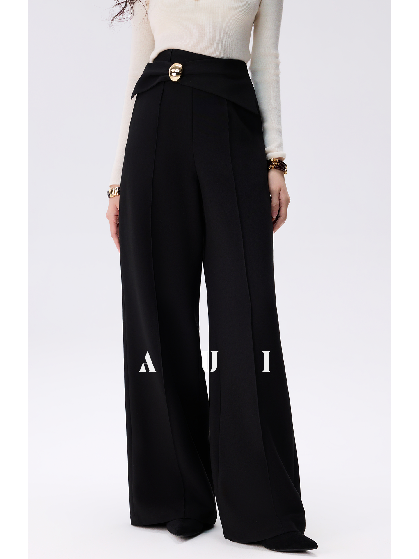 AUI Black Professional  Suit High-Waisted Slim Straight Leg Pants - Jun