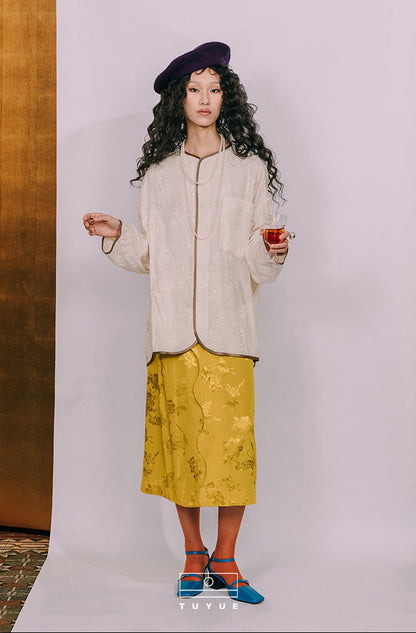 TUYUE off-white jacquard loose crew neck shirt- OLIVIA.