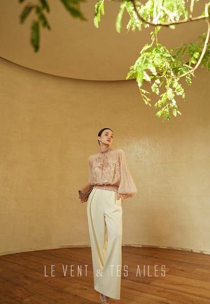 LE VENT&TES AILES Scarlet Mist Disc Sequin Tops Spring Long Sleeve Top - ANYA