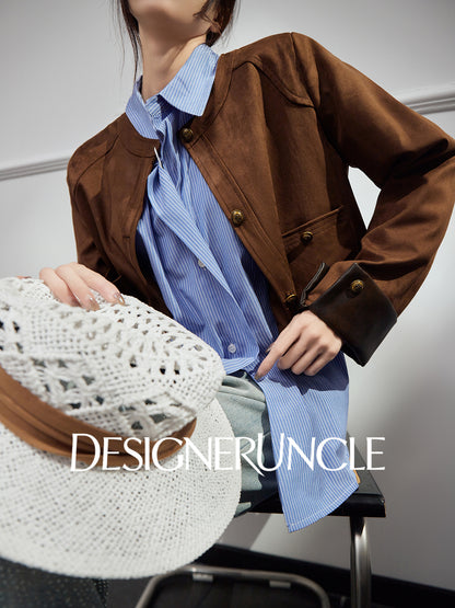 DGU| Coffee Retro Lapel Design Sense Fashion Niche Light Luxury Niche Top Jacket - HOLY.