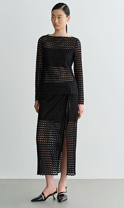 COMME MOI  women's black cut-out side slit straight skirt - DELIAH.