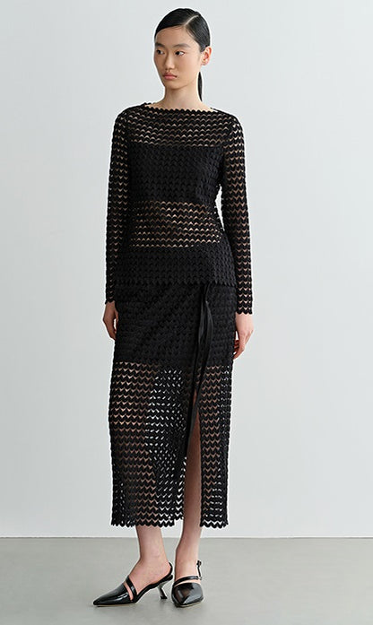 COMME MOI  women's black cut-out side slit straight skirt - DELIAH.