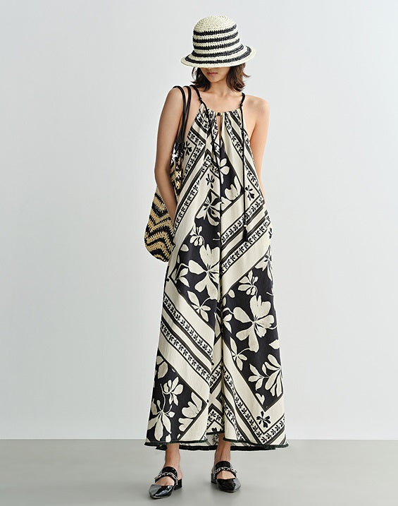 COMME MOI Lu Yan designer's black and white printed shirred dress - OAKLEY.