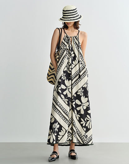 COMME MOI Lu Yan designer's black and white printed shirred dress - OAKLEY.
