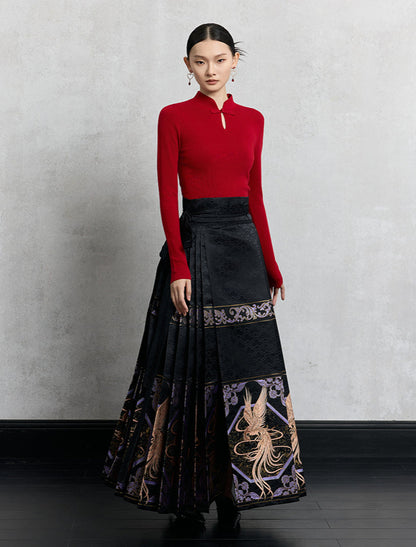 HECO Plain Worsted Wool Cheongsam Collar Buckle Knitwear - close.