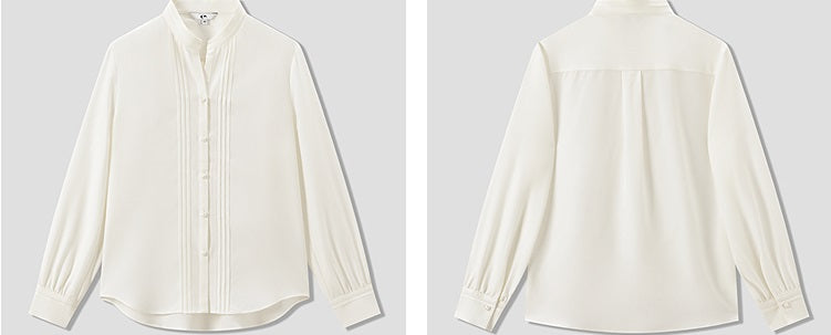 COMME MOI Lu Yan Designer's new women's commuter silk long-sleeved stand-up collar shirt - POWER.