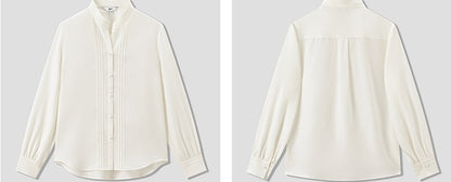 COMME MOI Lu Yan Designer's new women's commuter silk long-sleeved stand-up collar shirt - POWER.