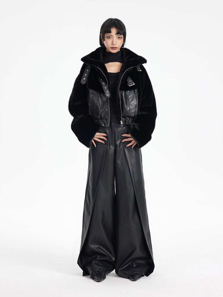 TINY IN black high waist casual wide leg long pants-EMI