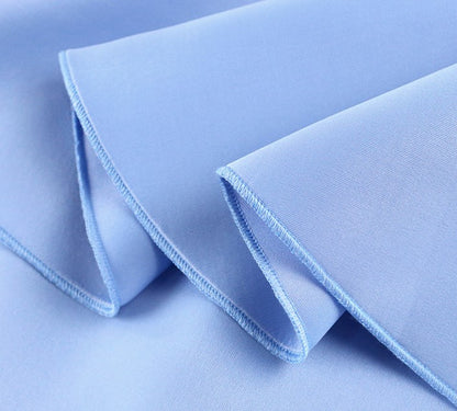 DOLLY High End Blue Crew Nek Ruffled Flying Sleeve Midi Office Dress-BELLONA