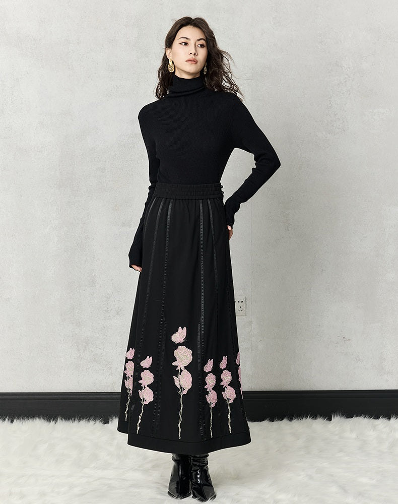 HECO high-density suit embroidered black A-line skirt women - beta.