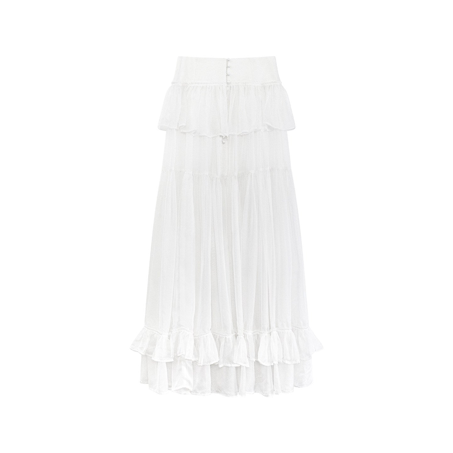 TUYUE Black and White Tulle Long Elegant Ruffled Skirt - TAN.