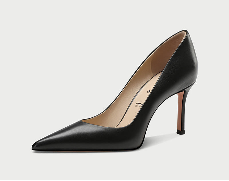 Pjjuu Black Professional Soft Leather Women's Stiletto pumps - DANIEL