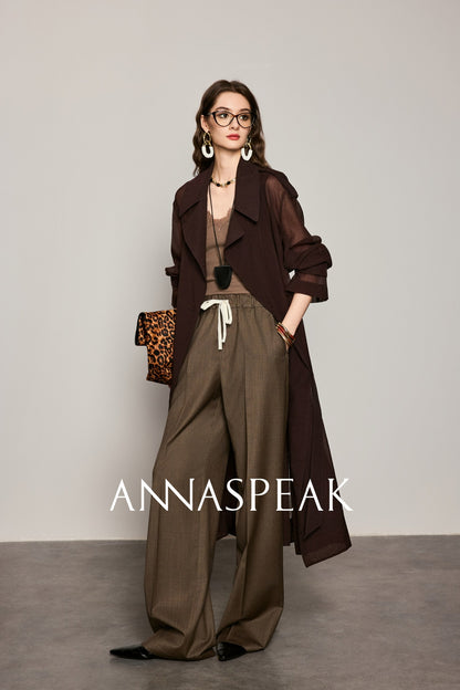 ANNASPEAK Machine  Midi Length Lightweight Loose Silhouette Long Trench Coat-MUA.