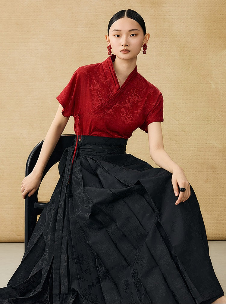 HECO Chinese style summer new slanted V-neck pinch pleated shirt - ASSURE .