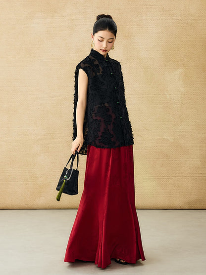 HECO Chinese Style Stand-up Collar Cut Flower Sleeveless Shirt - HELD .